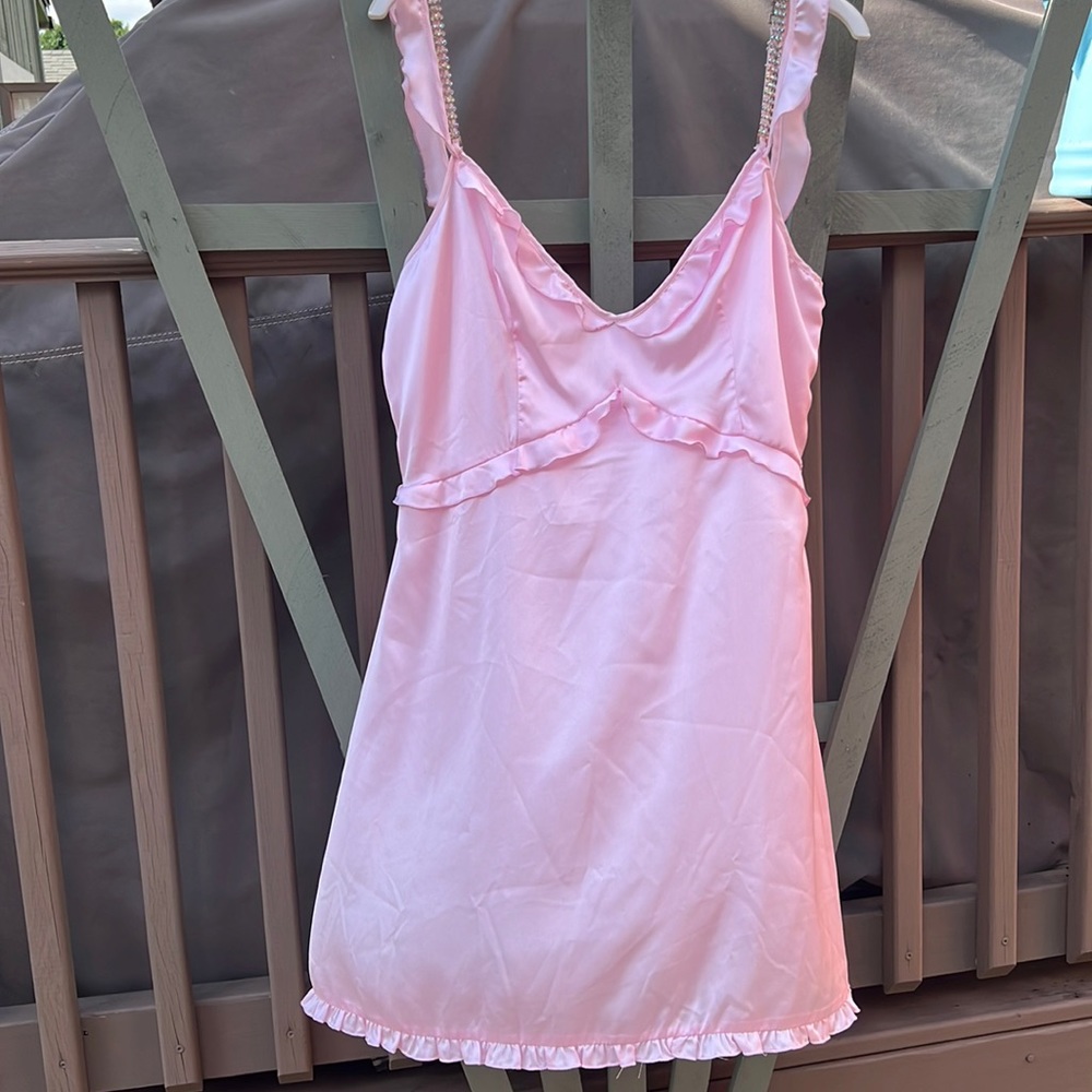 Dolls Kill Baby Pink Mini Dress with Ruffle Trim